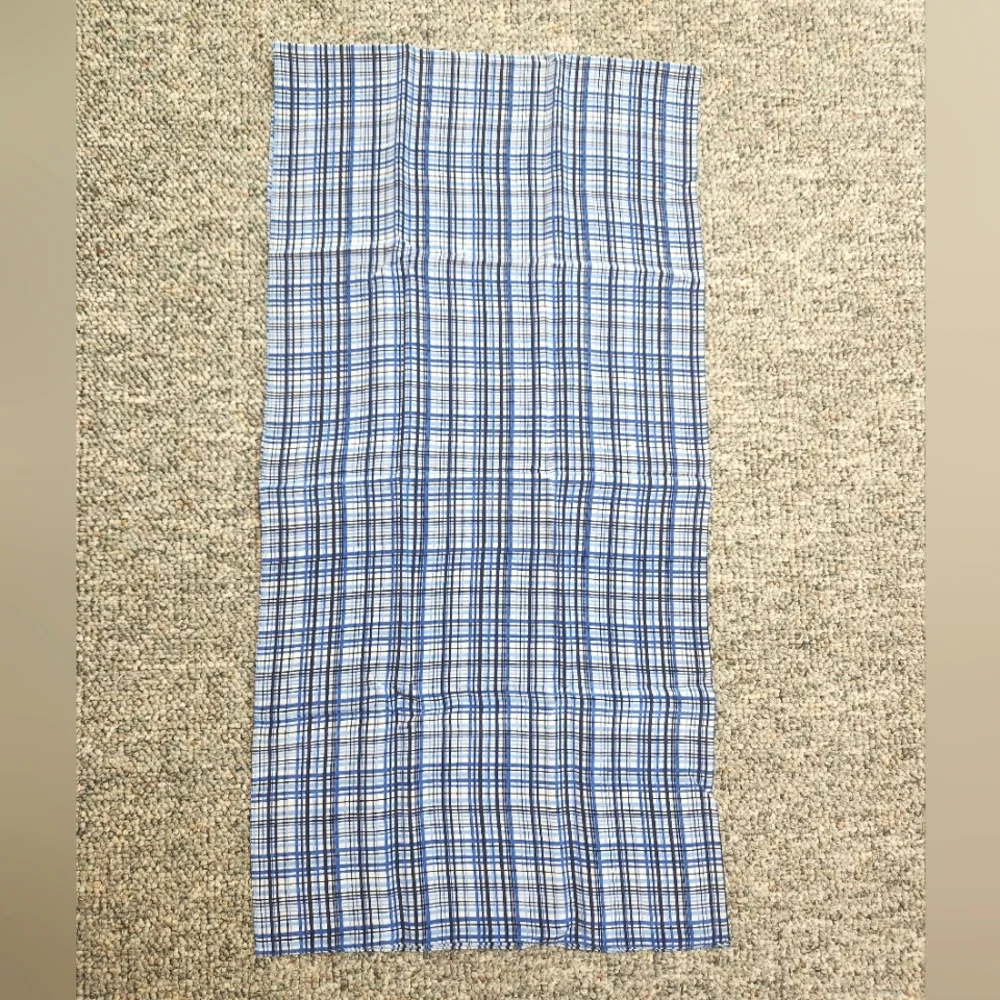 Bloomingdale's Blue and White Plaid Silk Scarf
